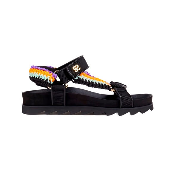 NEW Sandro Black Multicolor Woven Strap Sandals Size 39 - Picture 1 of 8